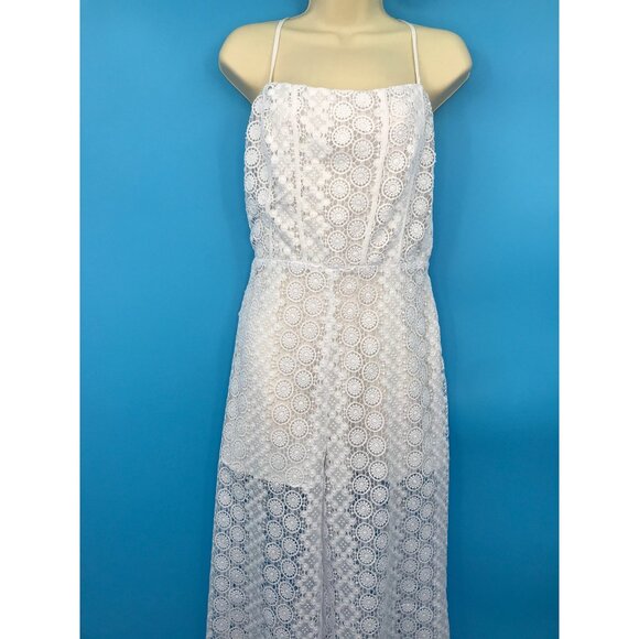Guess Elle Lace Open Tie Back Jumpsuit White Large NEW - Picture 4 of 11